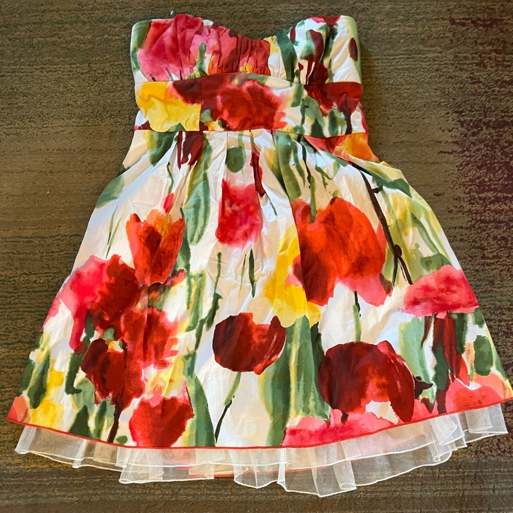 SPEECHLESS Strapless Dress Multicolor watercolor Floral Print Size 13
